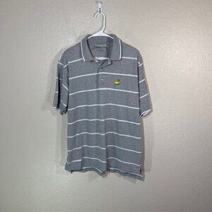 Masters Golf Polo Mens Large Gray White Striped Cotton Shirt Logo